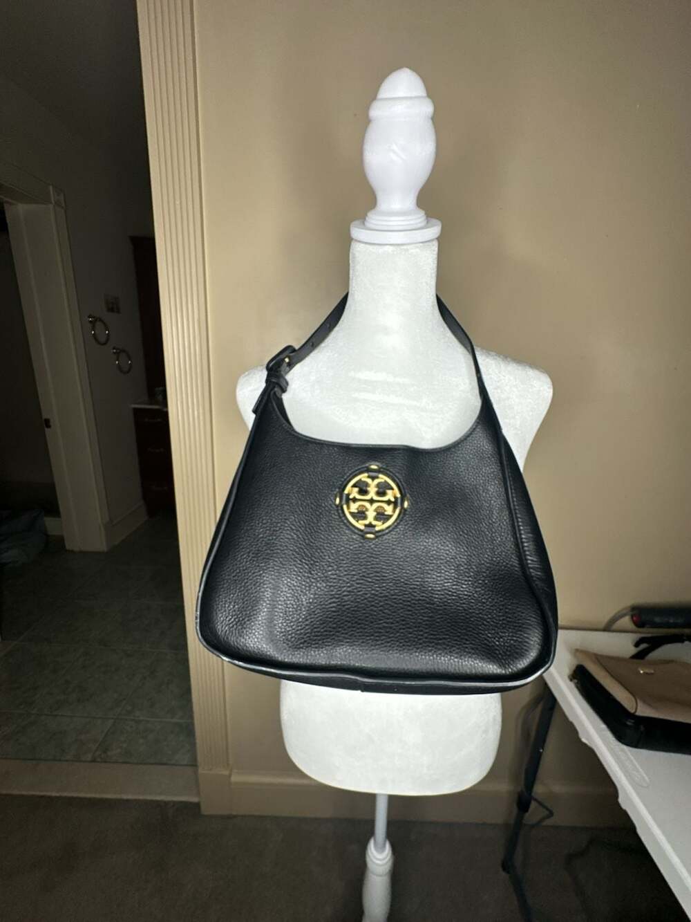Tory Burch Miller Small Hobo Shoulder Bag Black Leather